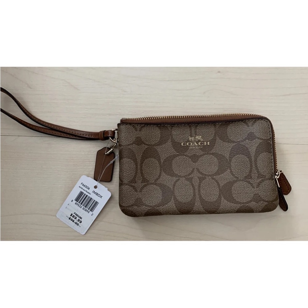 New With Tags Coach Signature Double Zip Wallet Wristlet New F66506 IMBDX